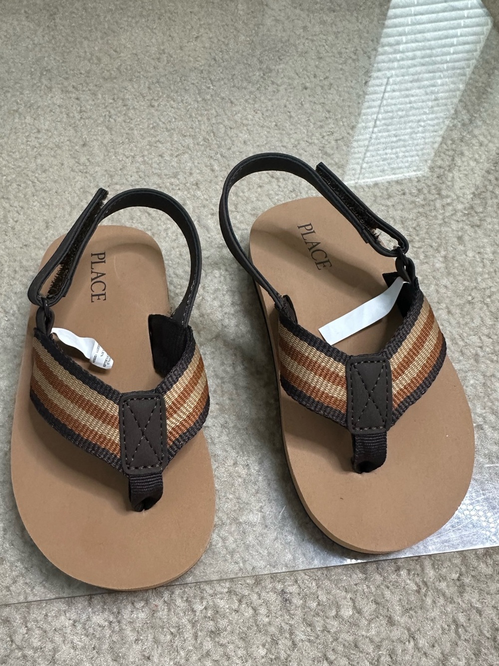 THE CHILDRENS PLACE BROWN STRIPED FLIP FLOP VELCRO SANDALS TODDLER 8/9
